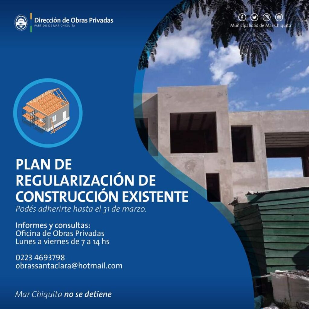 Prórroga regularización de obras en el Municipio de Mar Chiquita